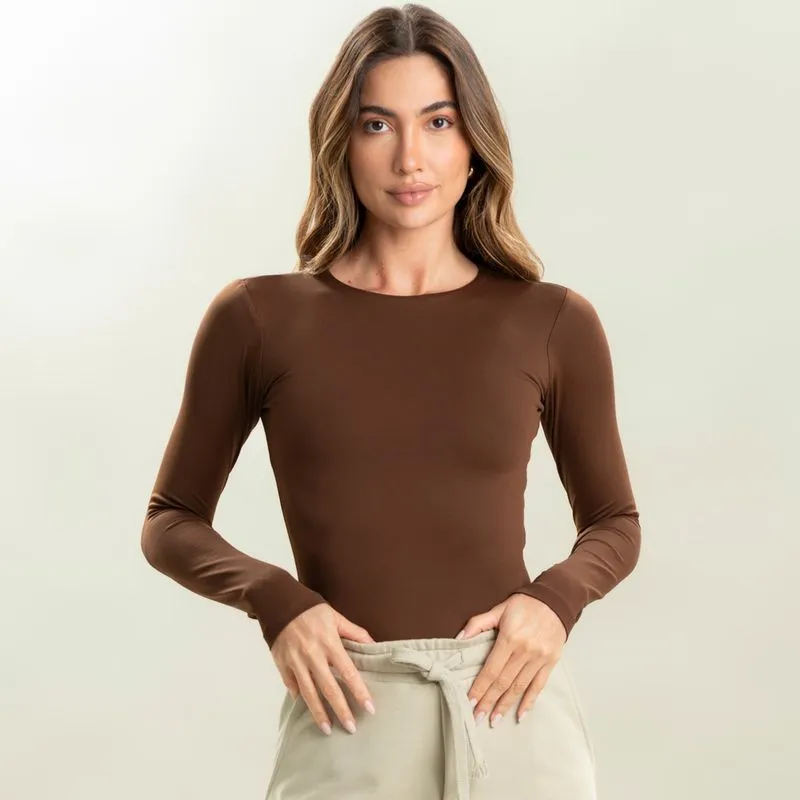 Blusa Feminina Manga Longa Contour Vivame Marrom/G