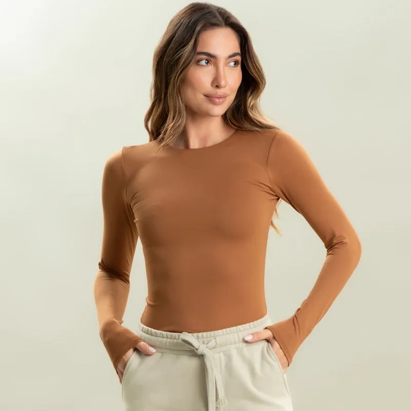 Blusa Feminina Manga Longa Contour Vivame Bege-2/M