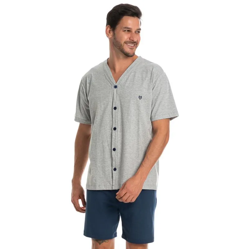 Pijama Masculino Curto Abotoado André Azul Marinho/P