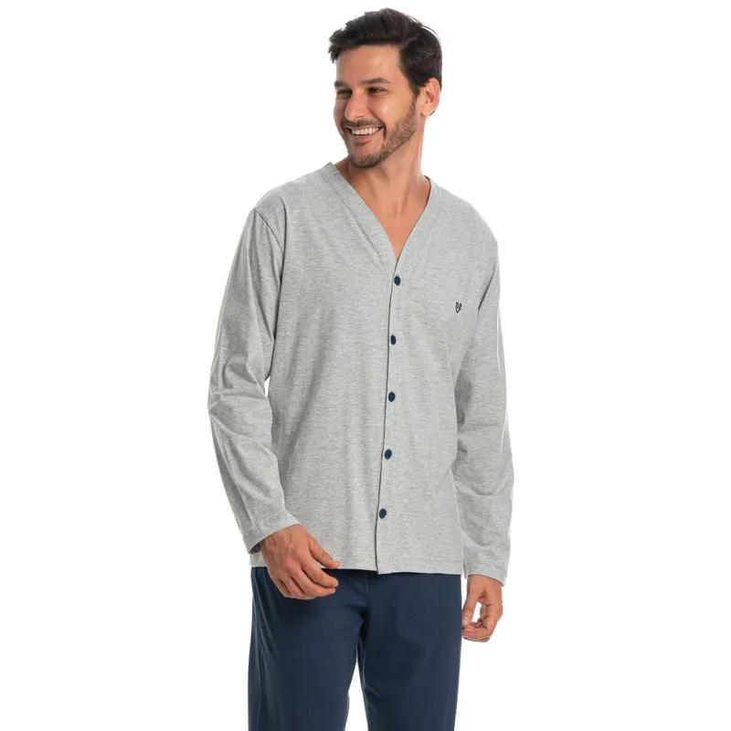 Pijama Masculino Longo Abotoado André Azul Marinho/M
