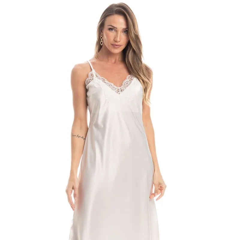 Camisola Midi Em Cetim Magnólia Branco/M