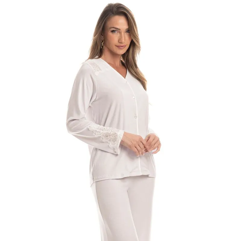 Pijama Feminino Longo Americano Lótus Branco/P