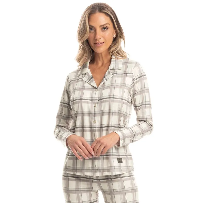 Pijama Feminino Longo Americano Longevidade Bege/P