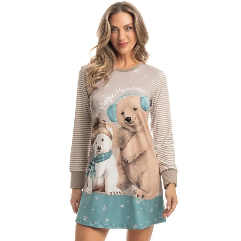 Camisão Curto Manga Longa Teddy Bege/P