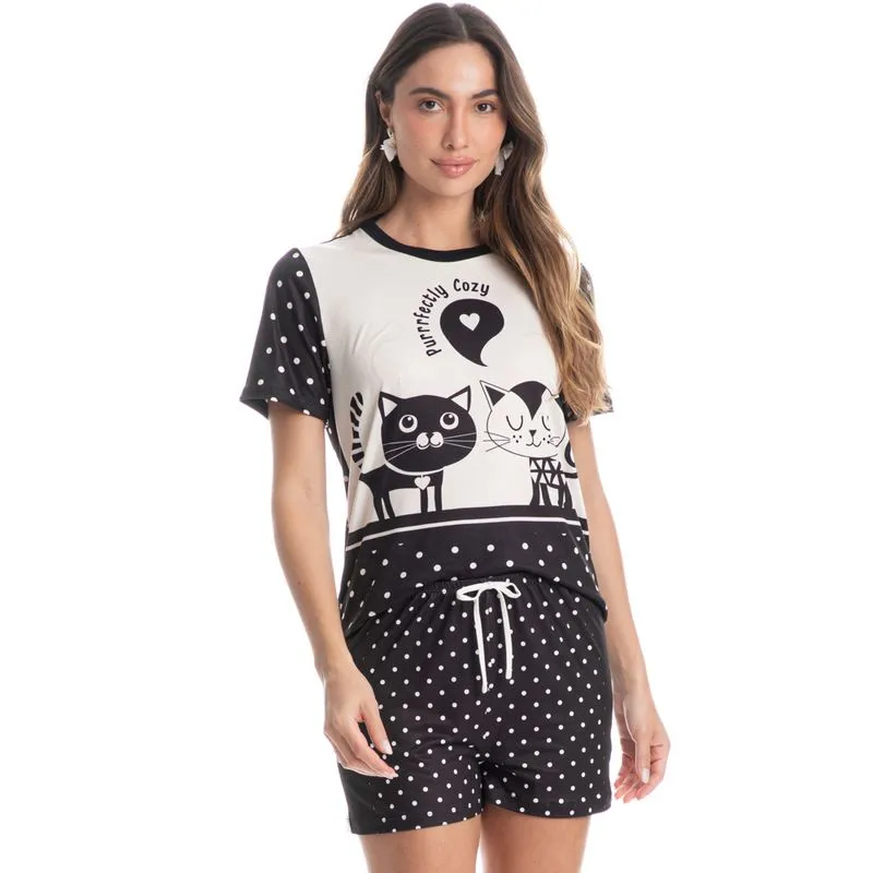 Pijama Feminino Curto Fred Preto/PP