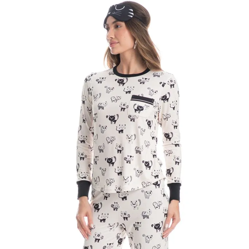 Pijama Feminino Longo Fred Preto/PP