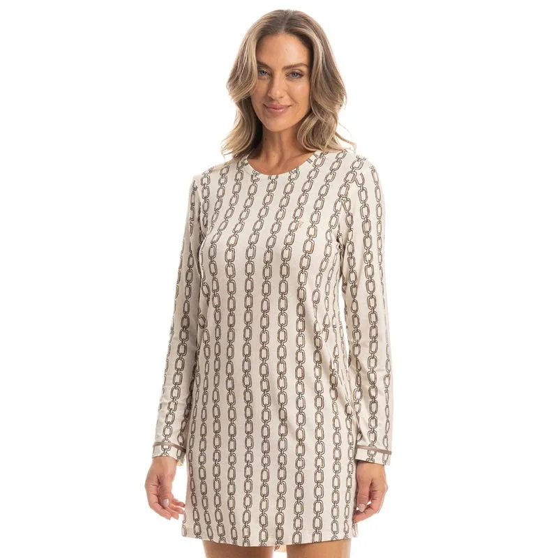 Camisão Feminino Manga Longa Correntes Bege/GG