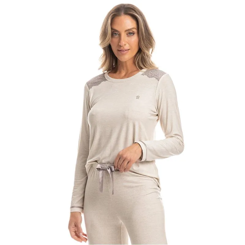 Pijama Wide Leg Com Renda Maiana Branco/GG