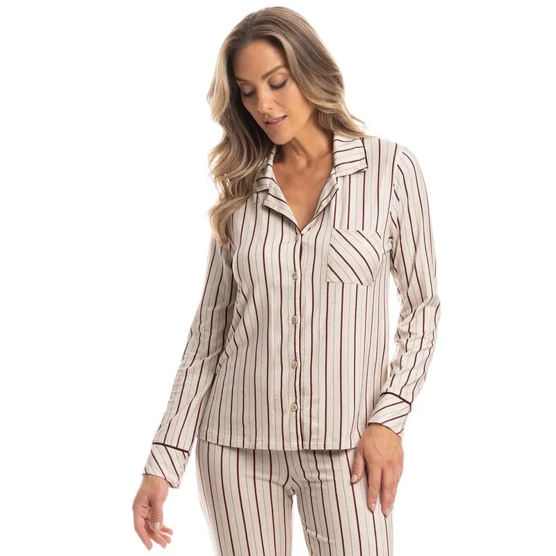 Pijama Feminino Longo Americano Caroline Branco/P