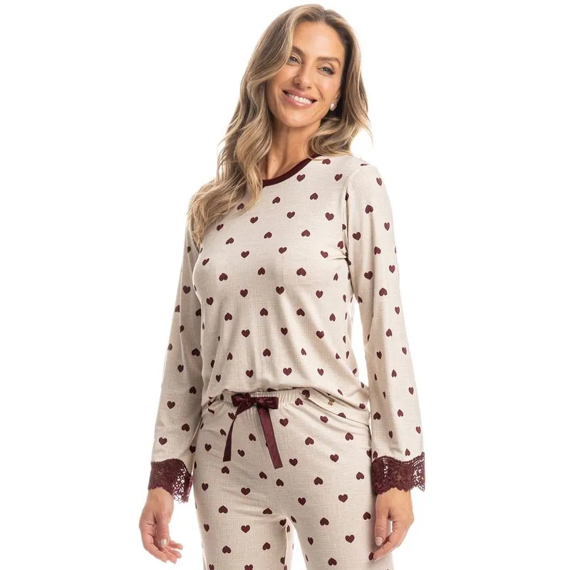 Pijama Feminino Longo Wide Leg Lile Vinho/M