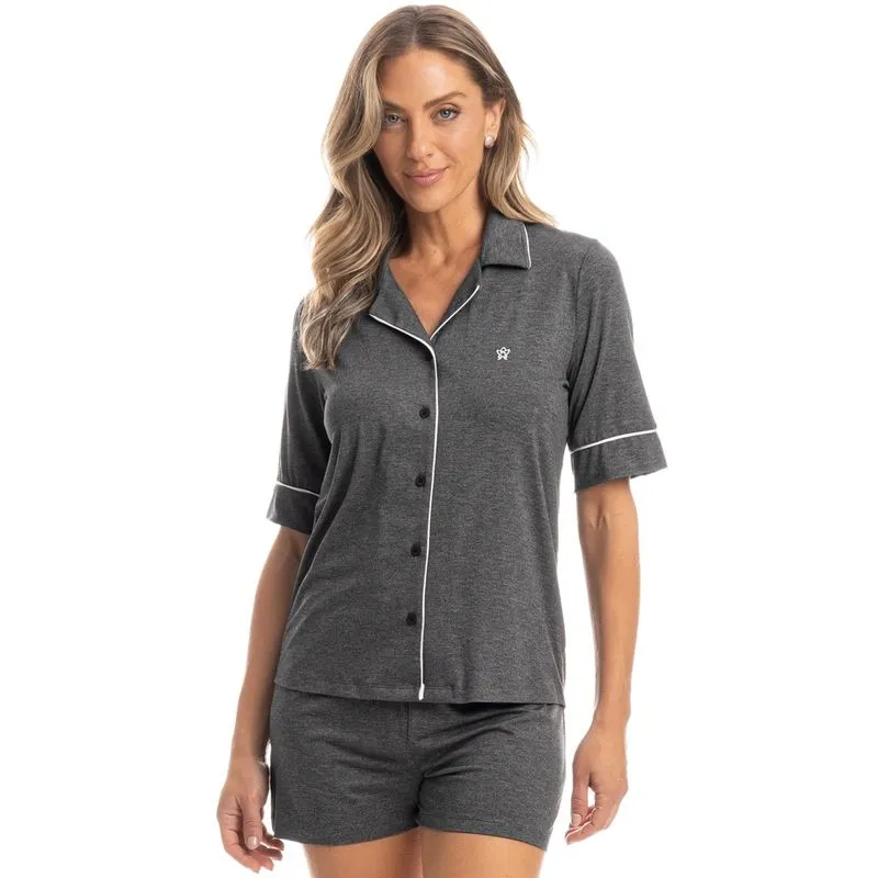 Pijama Feminino Curto Americano Samantha Cinza/GG