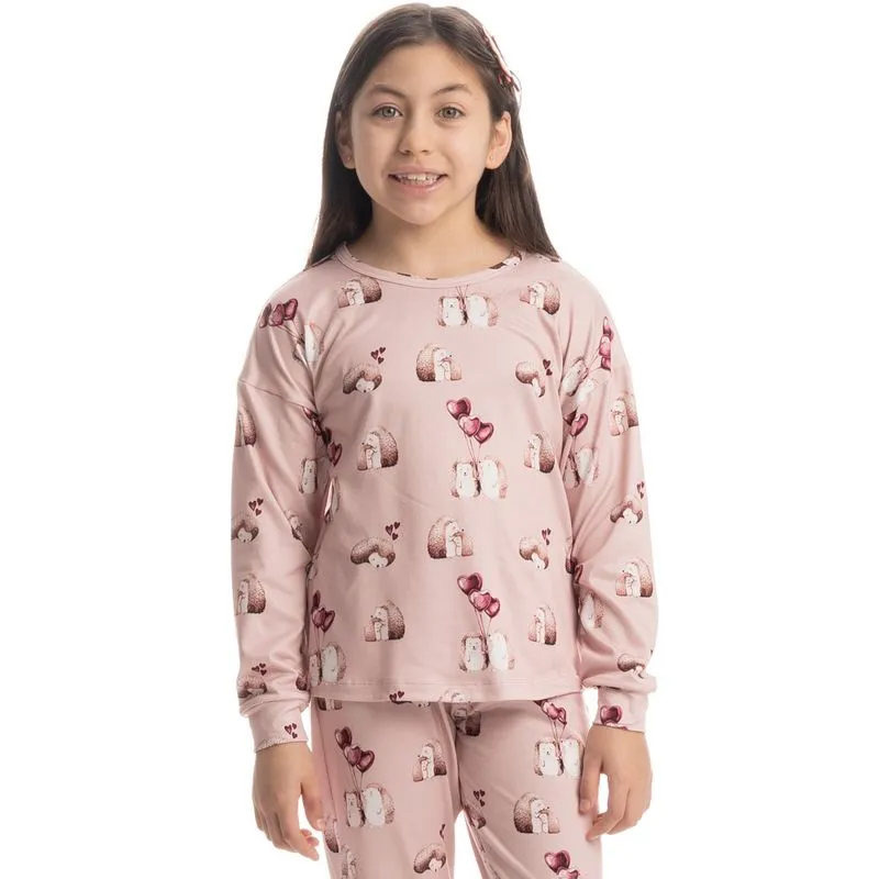 Pijama Longo Infantil Cute Love Rosa-3/06