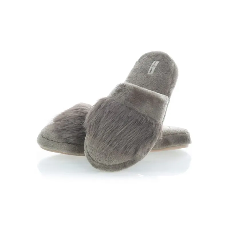 Chinelo Feminino Em Fleece Com Pelo Gianne Cinza/36