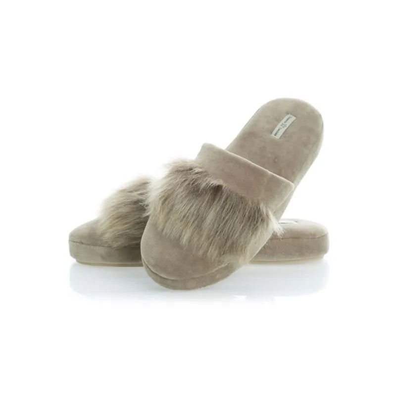 Chinelo Em Plush Com Pelo Marina Colors Bege/34