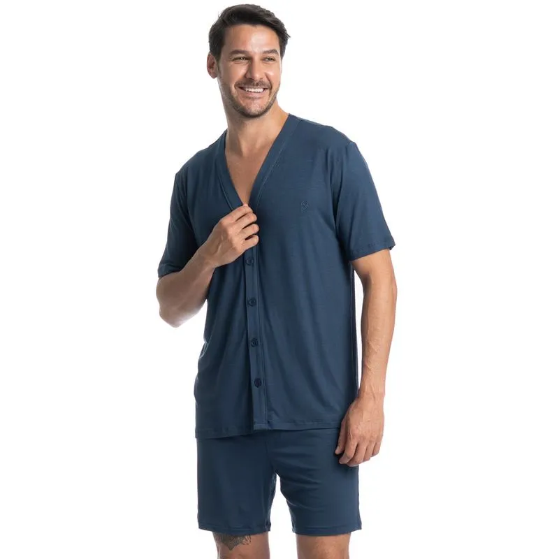 Pijama Masculino Curto Americano Romeu Tombini Azul Marinho/GG