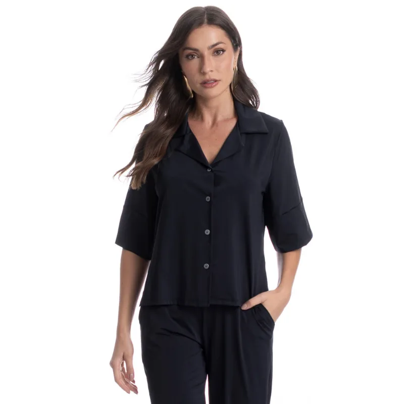 Camisa Feminina Curta Madri Preto/G