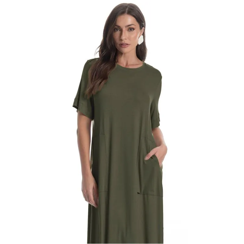 Vestido Com Manga E Bolso Venturini Verde/M
