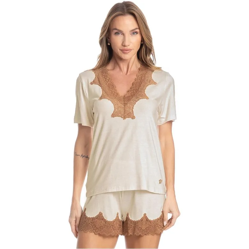 Pijama Curto Com Renda Dolce Branco/M