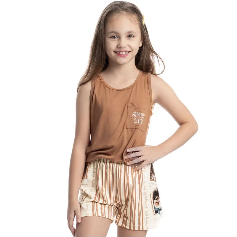 Pijama Infantil Curto Regata Com Bolso Moka Branco/04