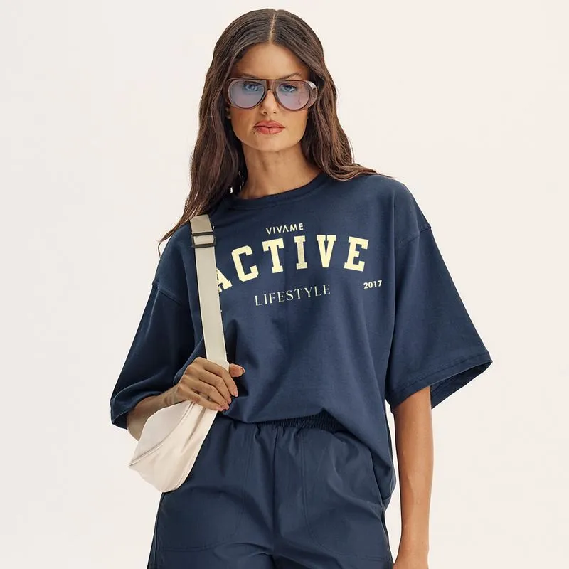 Camiseta Malha Oversized Alfa Sport Azul Marinho/M