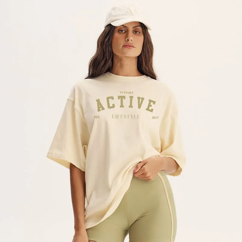 Camiseta Malha Oversized Alfa Sport Bege/M
