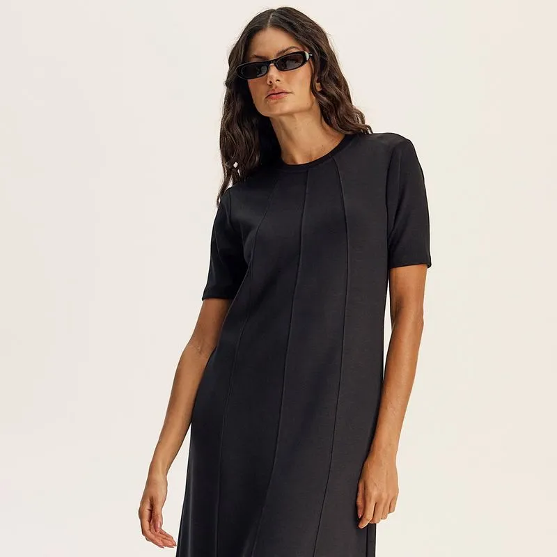 Vestido Com Manga Canelada Neotech Kayla Preto/P