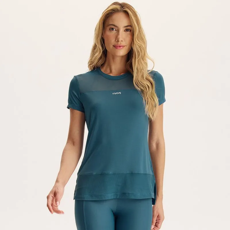Camiseta Feminina Com Tela Dry-move Rebound Vivame Azul-2/GG