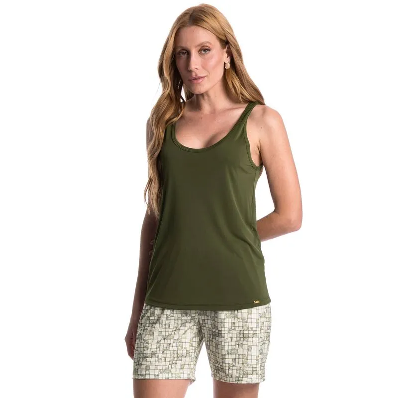 Pijama Feminino Shortão Regata Refúgio Verde/GG