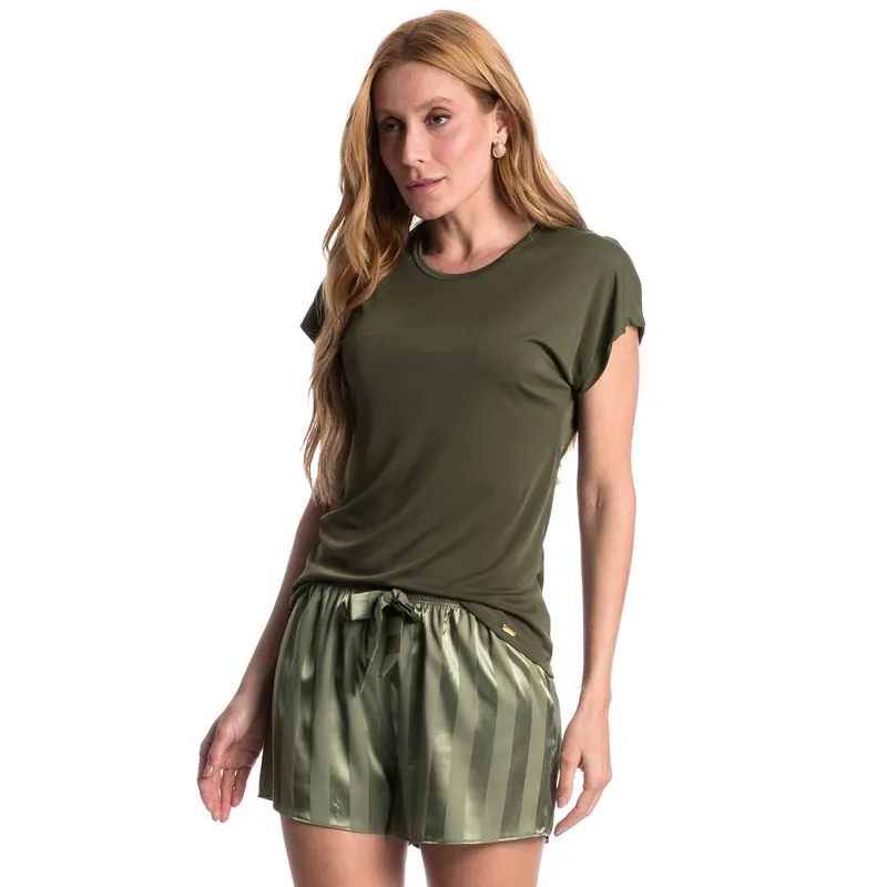 Pijama Feminino Curto Cetim Júlia Verde/M