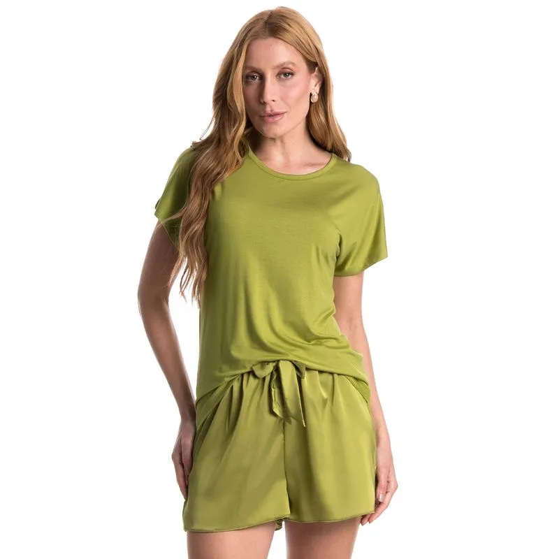 Pijama Feminino Curto Cetim Milena Verde/G