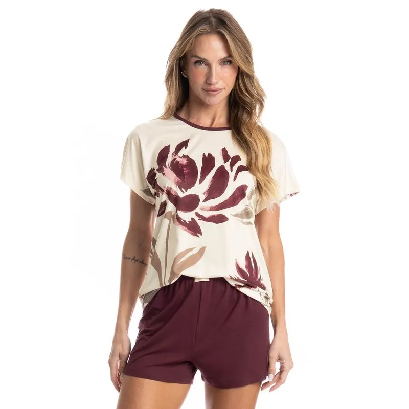 Pijama Feminino Curto Flora Vermelho/G