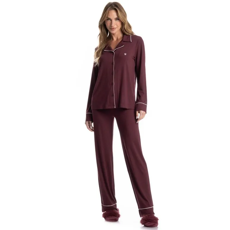 Pijama Feminino Longo Americano Acácia Vermelho/G