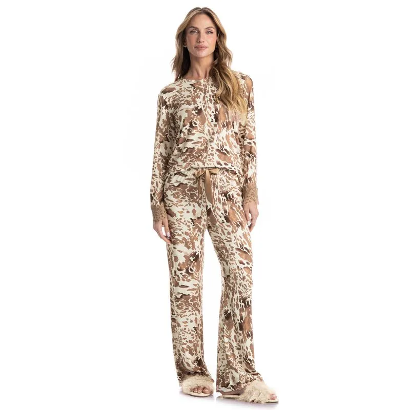 Pijama Wide Leg Hera Bege/P