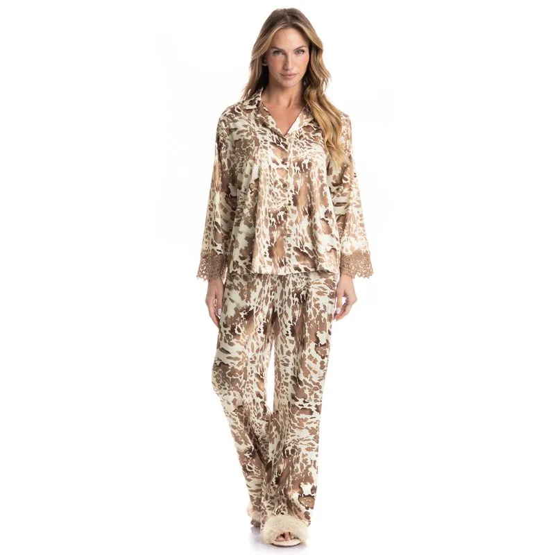 Pijama Feminino Longo Americano Hera Bege/P