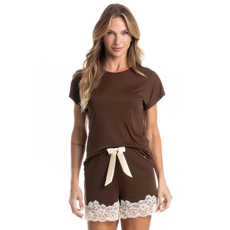 Pijama Curto Diana Marrom/P