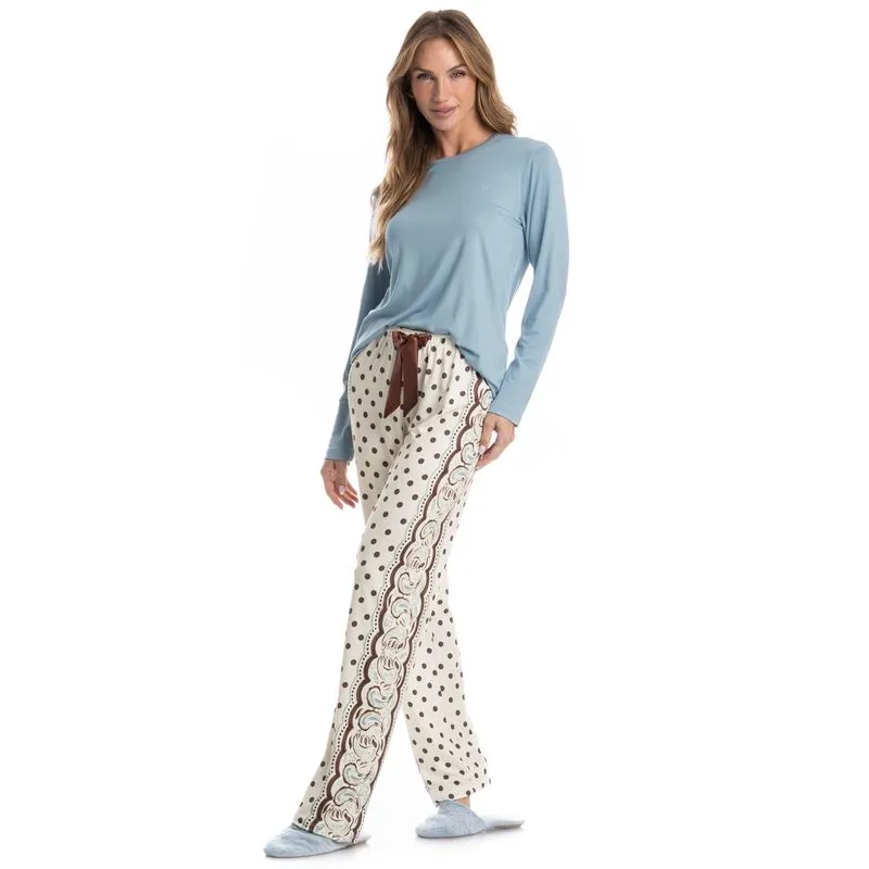 Pijama Feminino Longo Celeste Azul/M