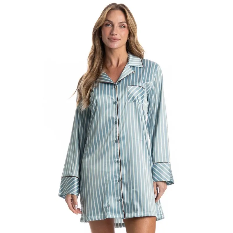 Camisão Manga Longa Abotoado Clara Azul/G