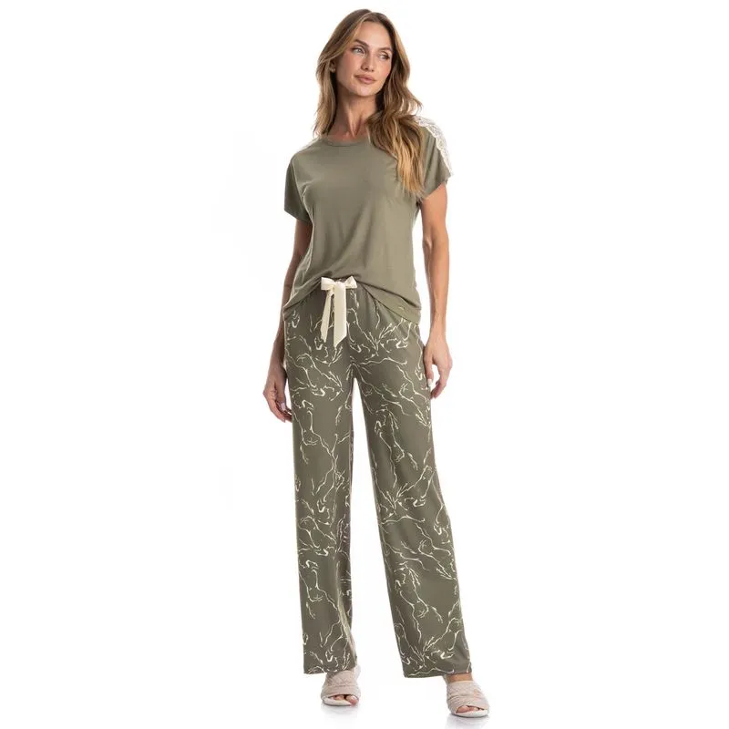Pijama Feminino Longo Manga Curta Ártemis Verde/G