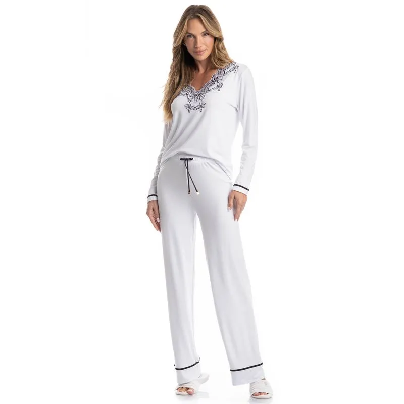 Pijama Feminino Longo Selene Branco/M