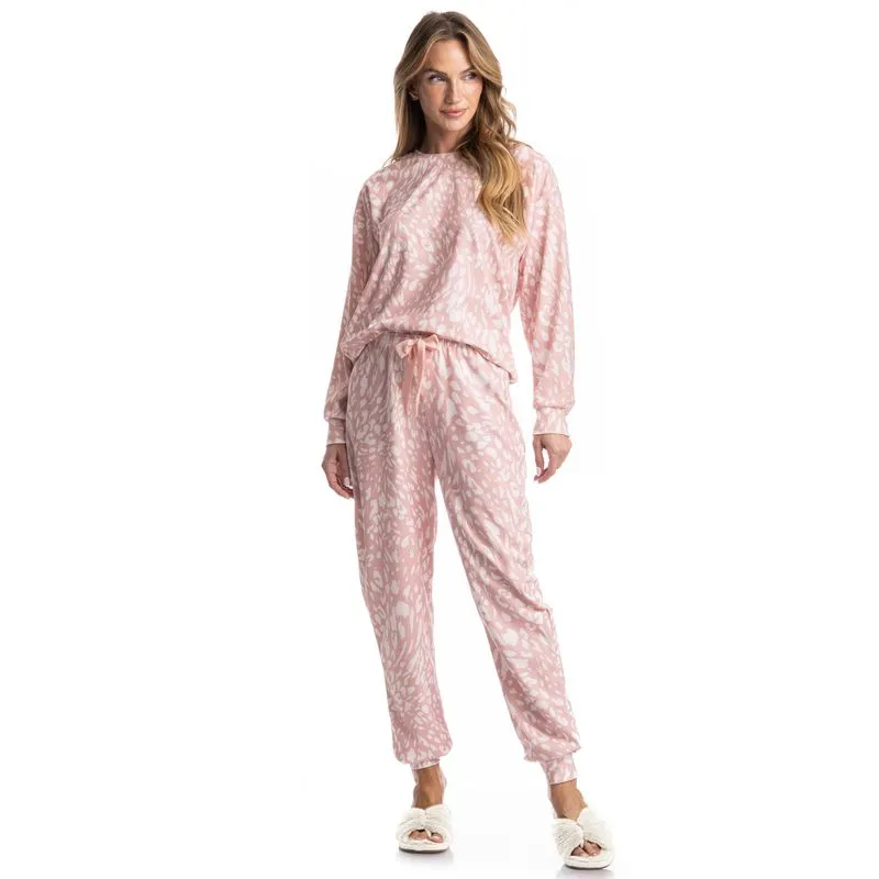 Pijama Feminino Longo Velvet Luísa Rosa-3/M