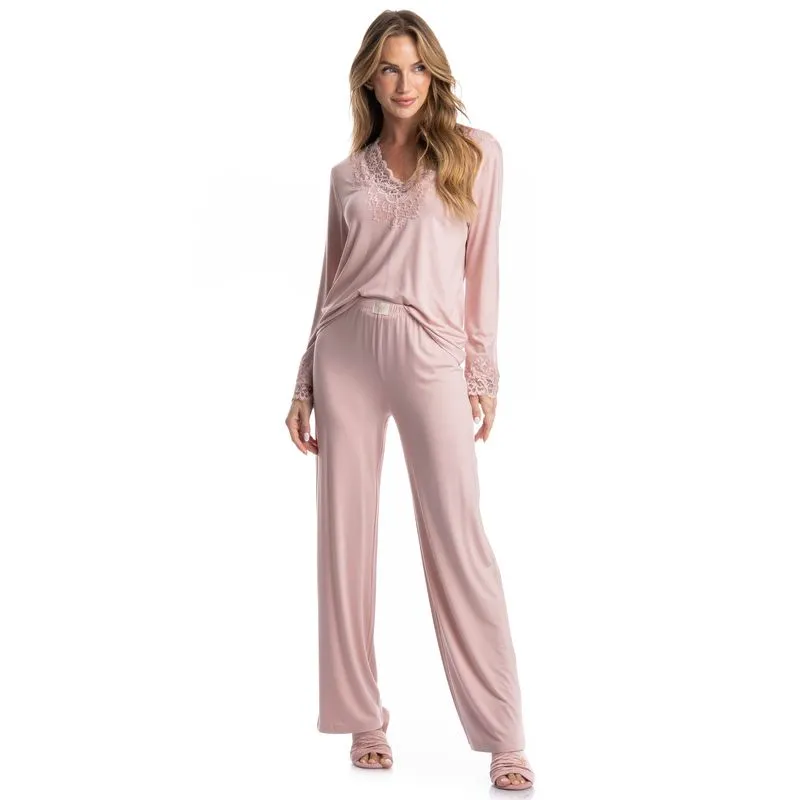 Pijama Feminino Longo Aurora Rosa-3/P