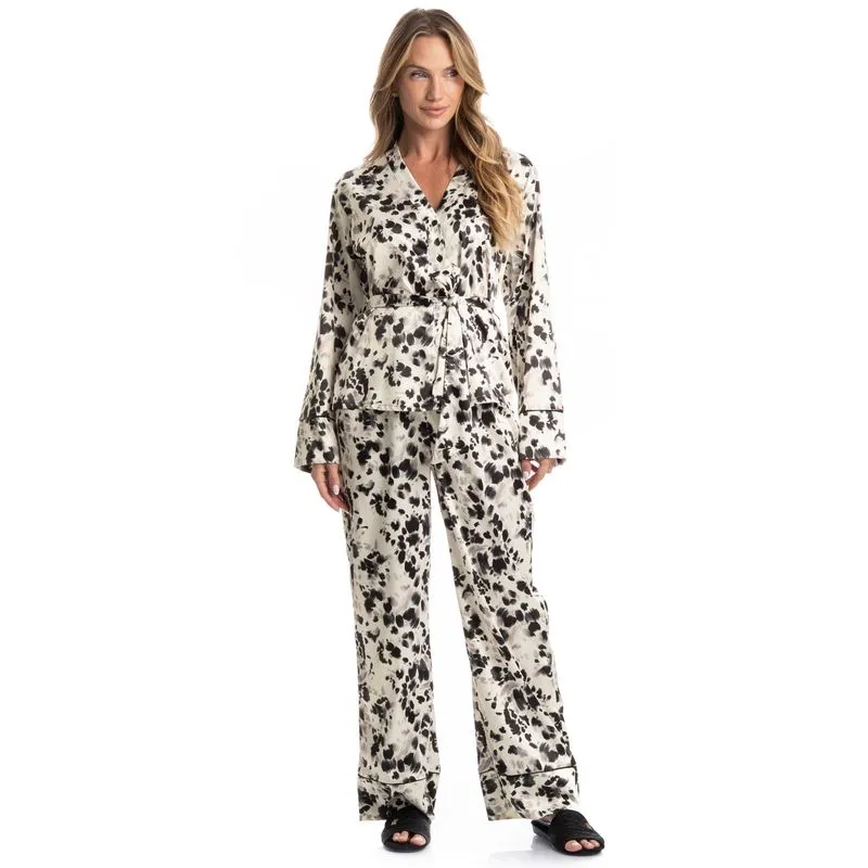 Pijama Longo Americano Com Faixa Helen Preto/G