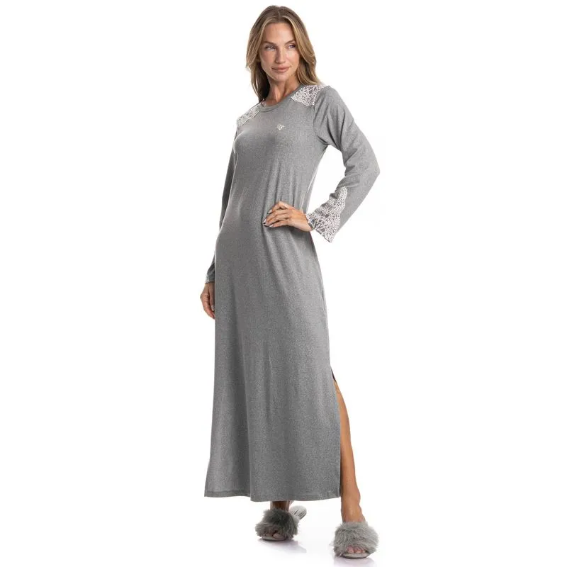 Camisão Feminino Longo Manga Longa Erica Cinza/M