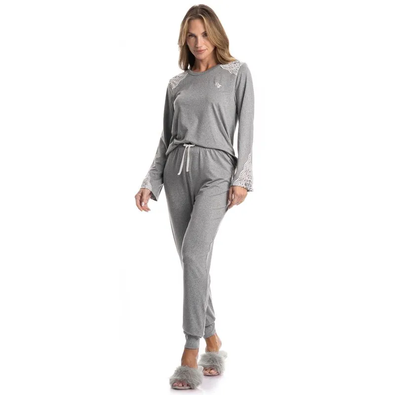 Pijama Feminino Longo Erica Cinza/M
