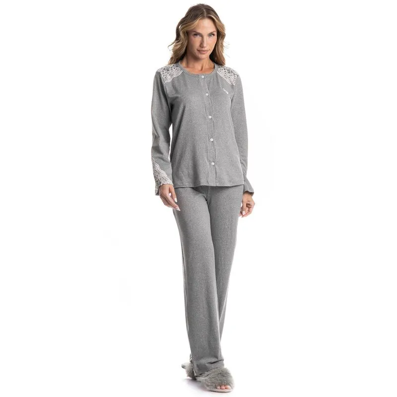 Pijama Feminino Longo Americano Erica Cinza/P
