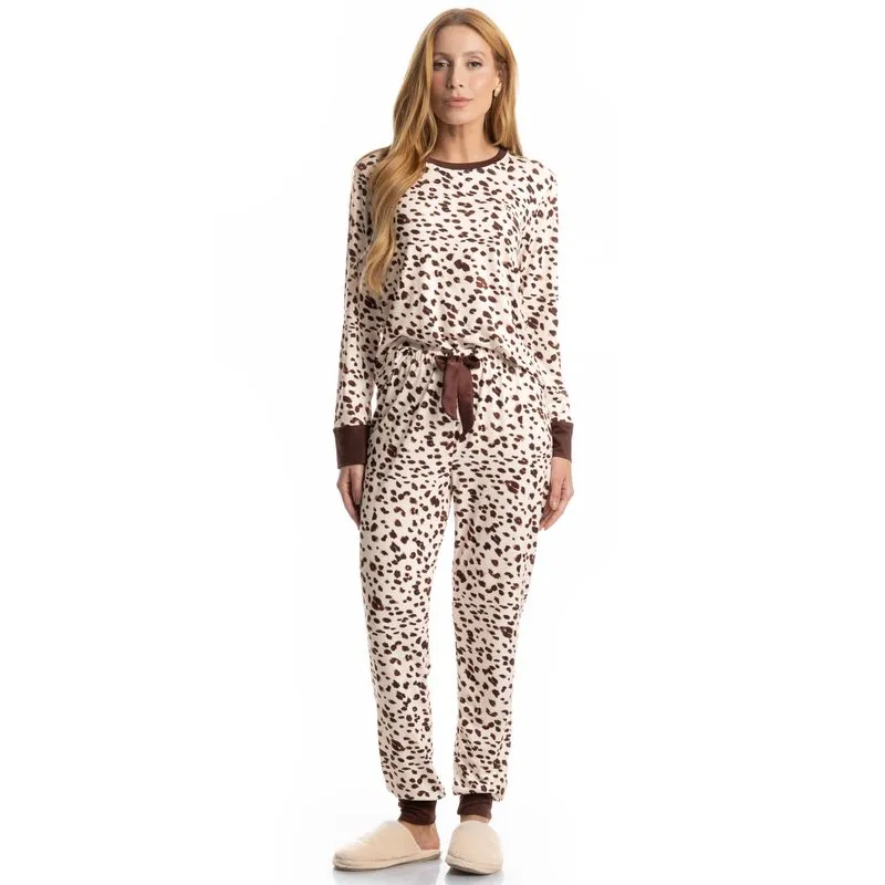 Pijama Feminino Longo Estampado Antonella Bege/P