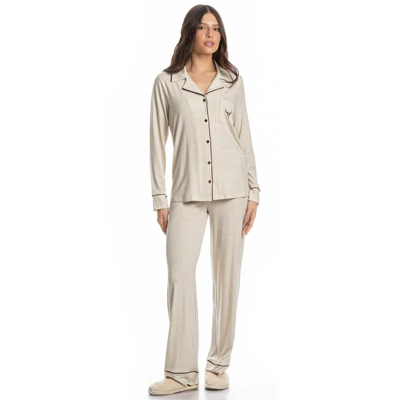 Pijama Feminino Longo Americano Carla Branco/GG