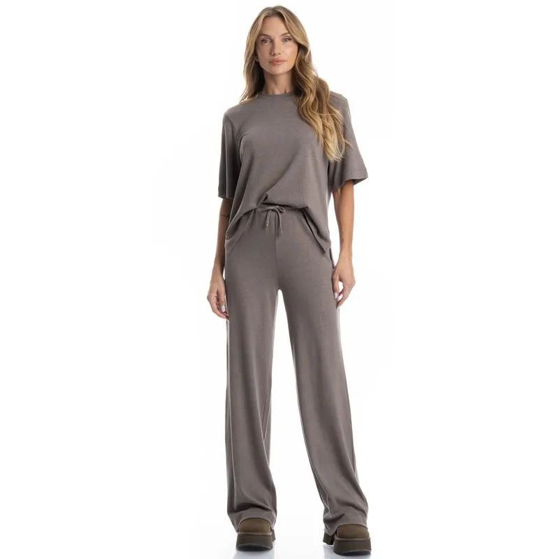 Conjunto Feminino Manga Curta Mariela Marrom/P