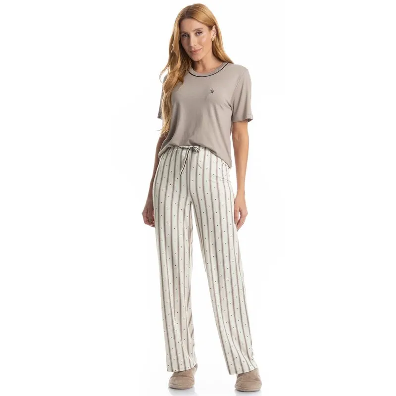 Pijama Feminino Longo Manga Curta Melissa Branco/G