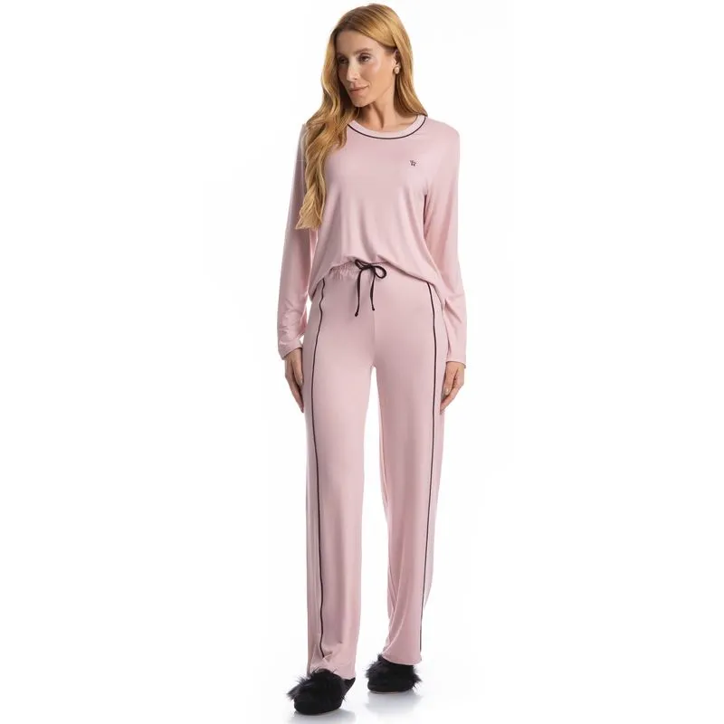 Pijama Feminino Longo Giu Rosa-3/GG